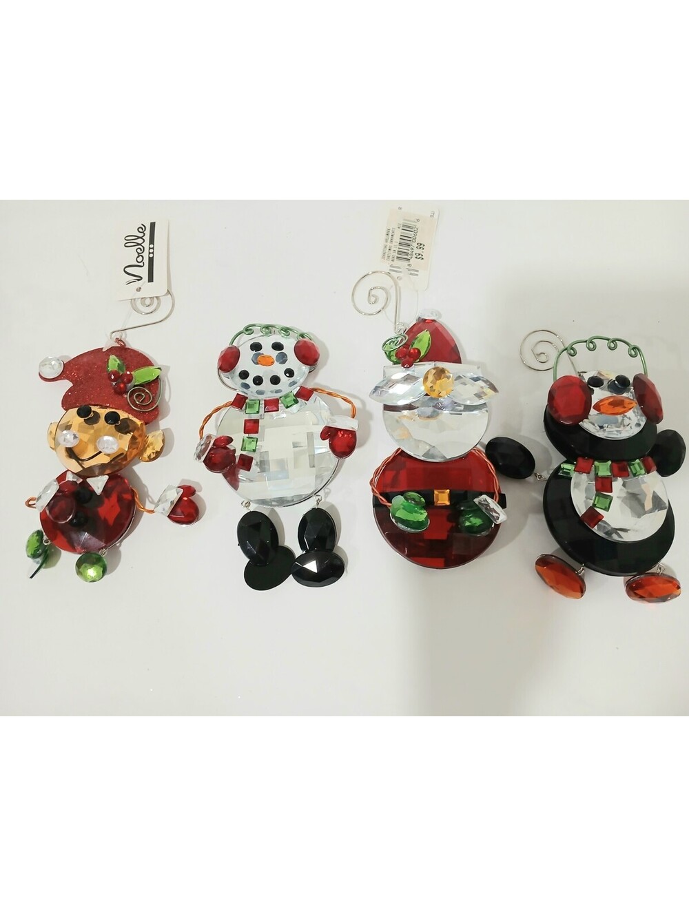 4pc Crystal Snowman penguin elf Santa christmas Ornaments